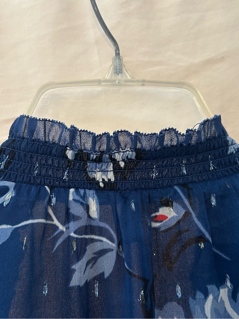 WHBM Blue Ruffle Neck Blouse with Sheer Sleeves - Picture 10 of 17